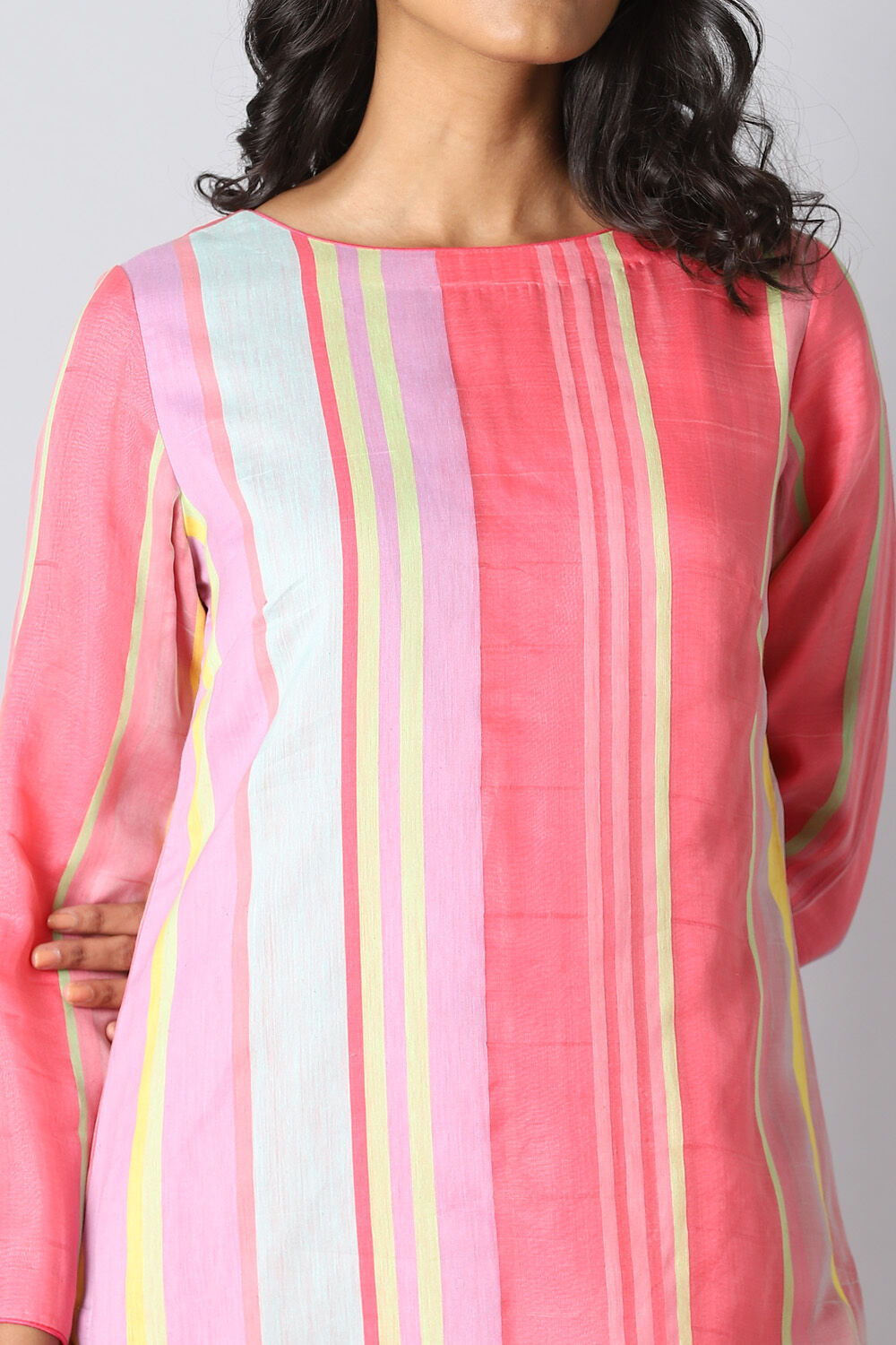 Pink Organza Cotton Woven Kurta Set image number null