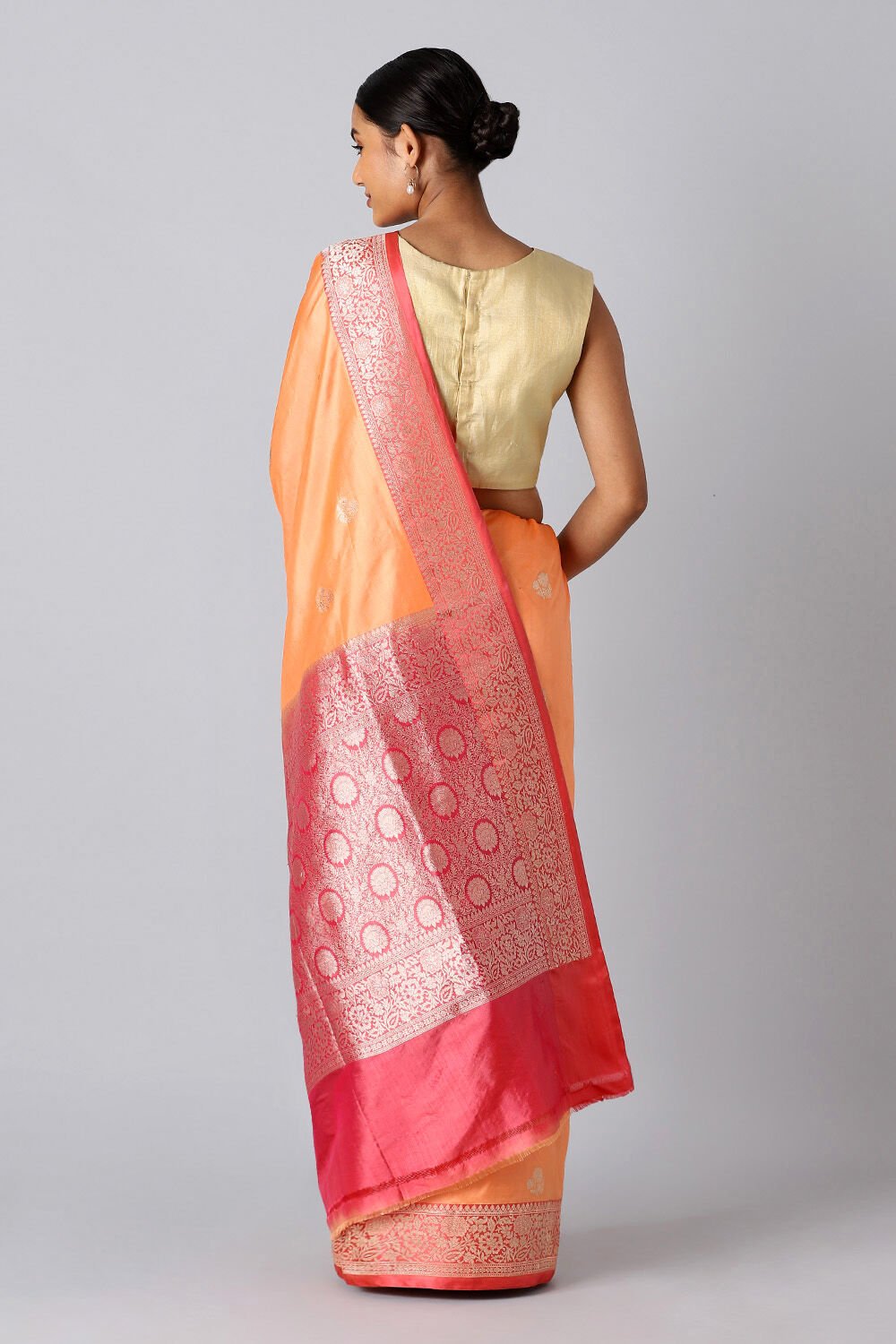 Light Orange Pure Silk Banarasi Saree image number null