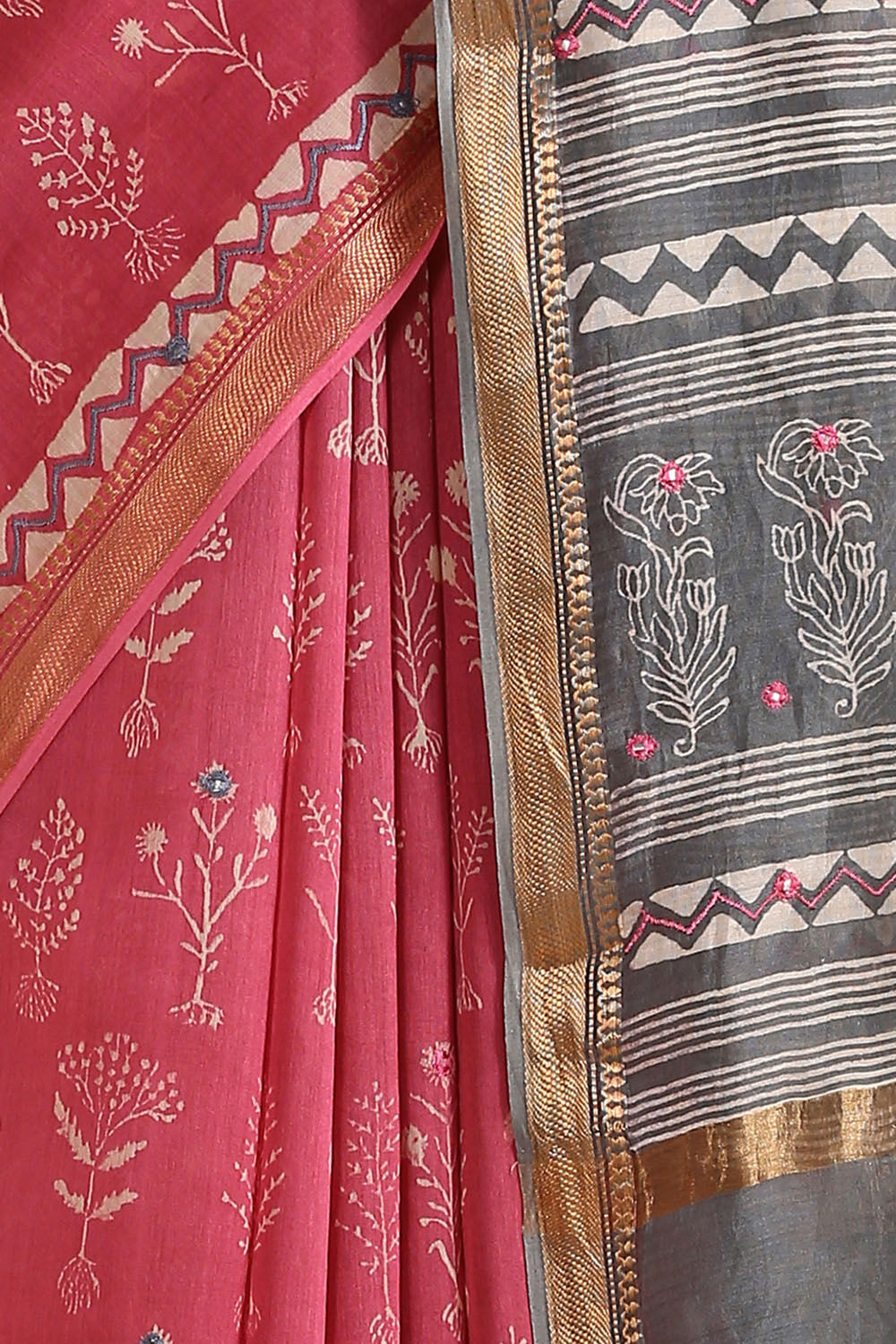 Pink Embroidered Pure Silk Cotton Saree image number null