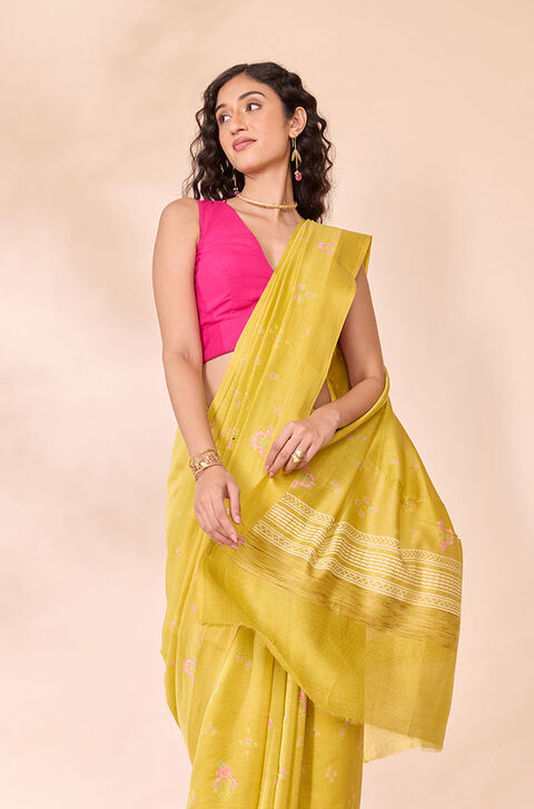 Light Green Screen Printed Pure Silk Cotton Saree
