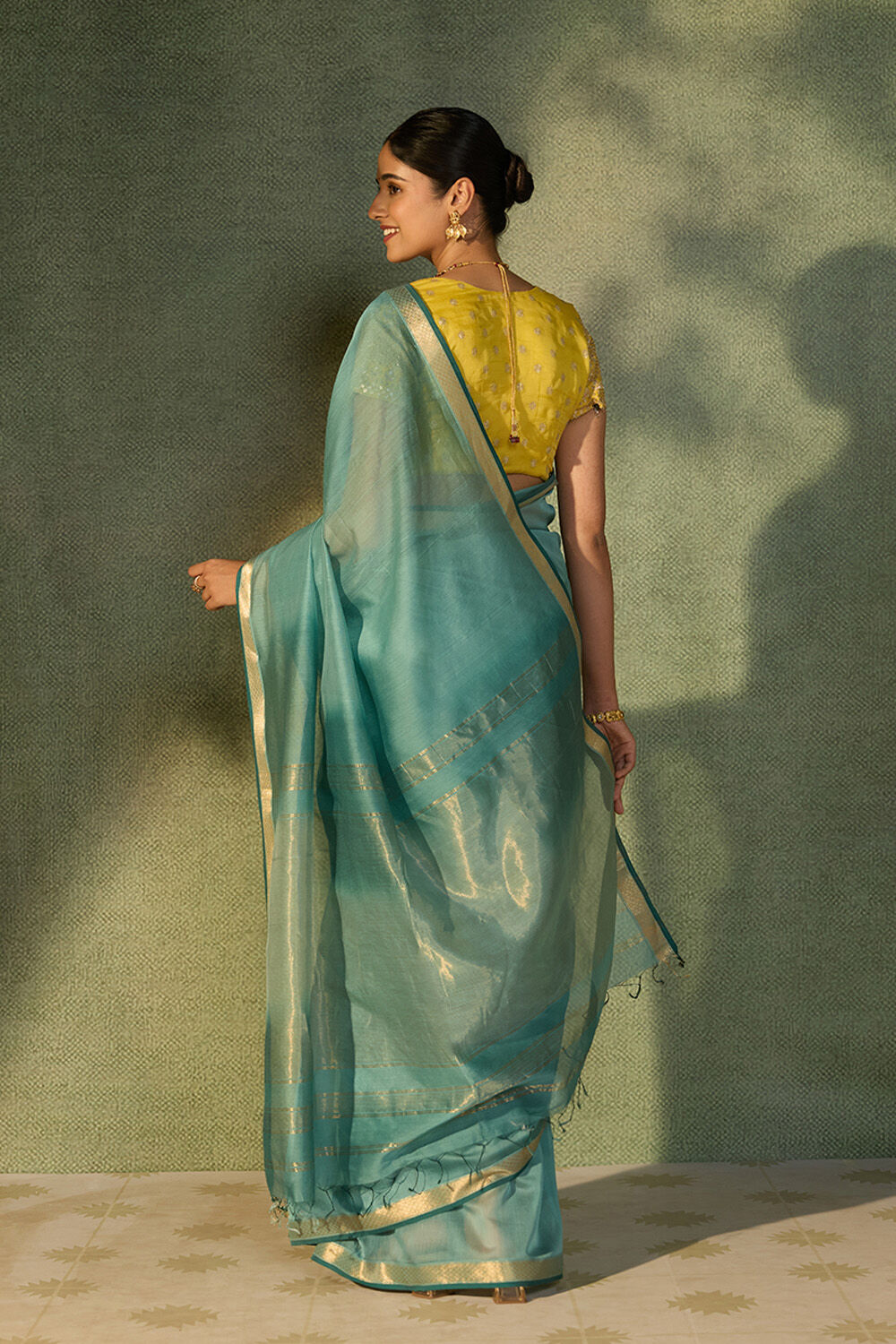 Light Blue Woven Pure Silk Cotton Maheshwari Saree image number null