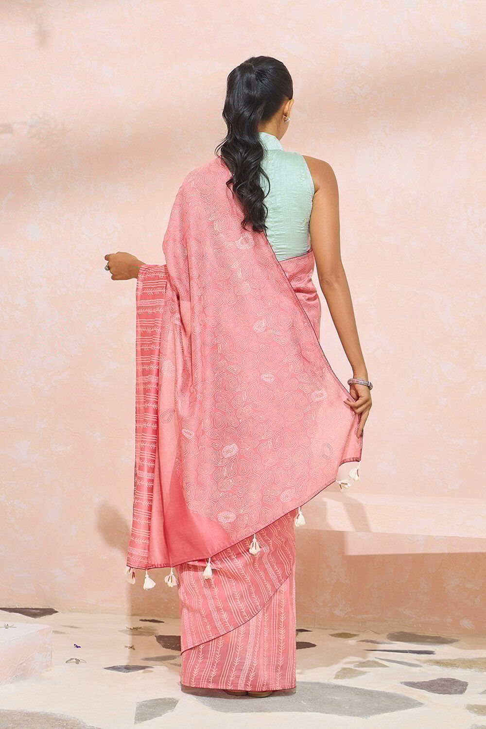Light Pink Block Printed Pure Silk Cotton Saree image number null