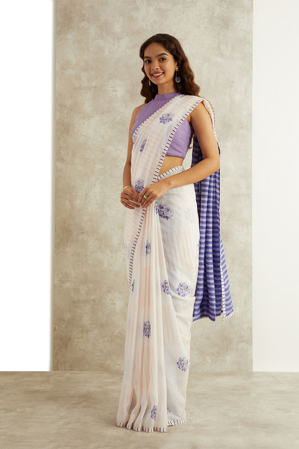 Orange Poly Viscose Saree with Print main image 0
