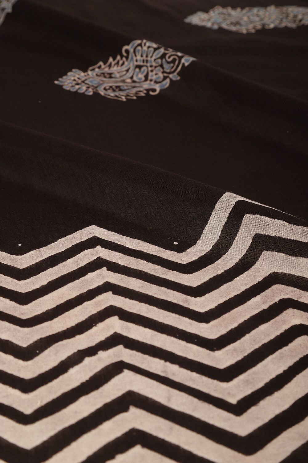Black Gujarat Pure Cotton Ajrakh Saree image number null