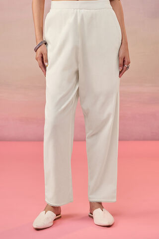 Off White Cotton Woven Trousers image number