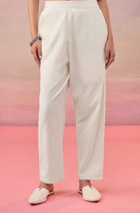 Off White Cotton Woven Trousers