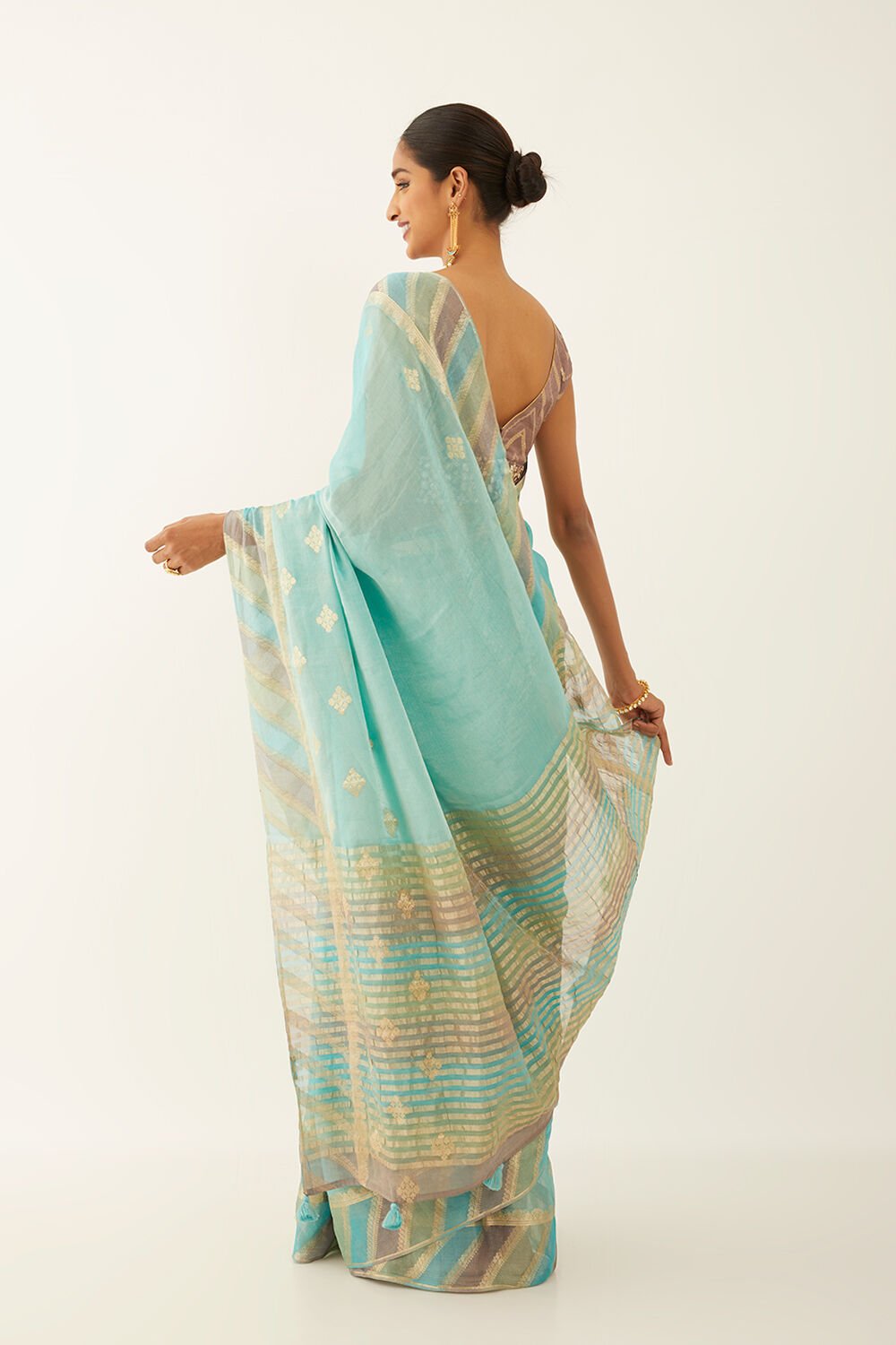 Blue Pure Georgette Tissue Woven Saree image number null