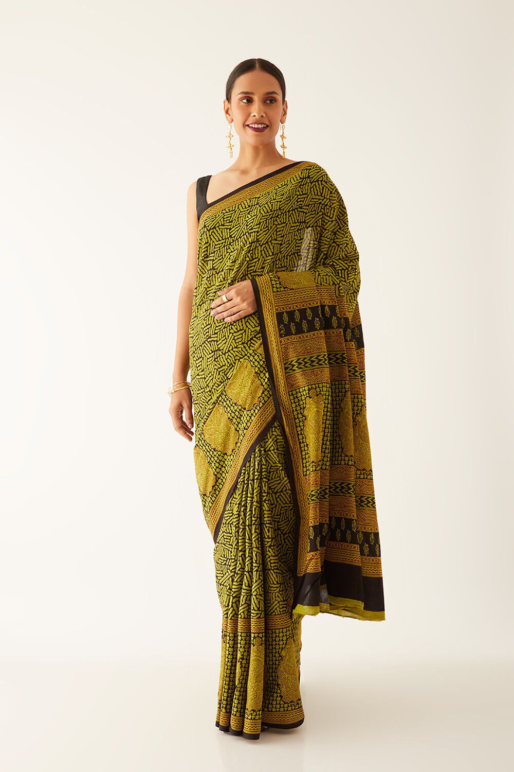 Light Green Pure Cotton Bagh Printed Saree image number null