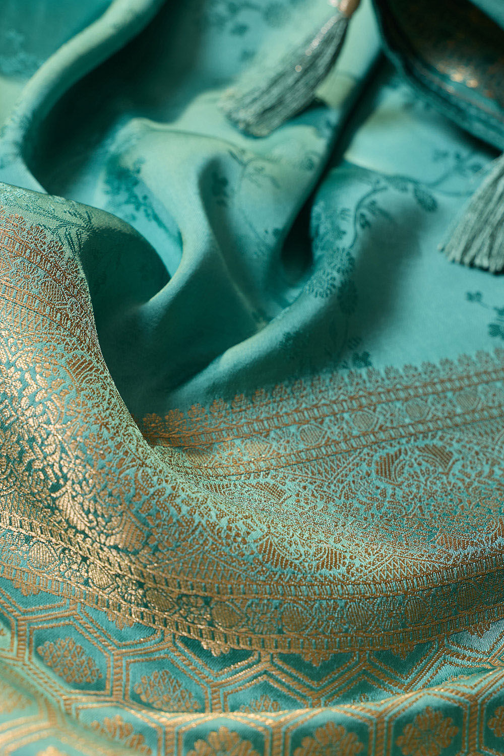 Blue Viscose Satin Tanchoi Saree image number null