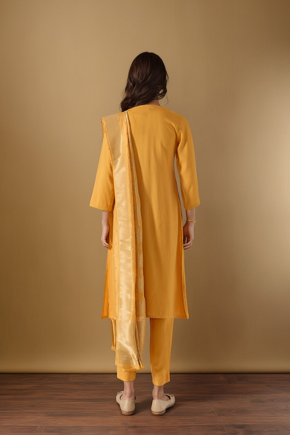 Yellow Brocade Pure Viscose Kurta Set image number null