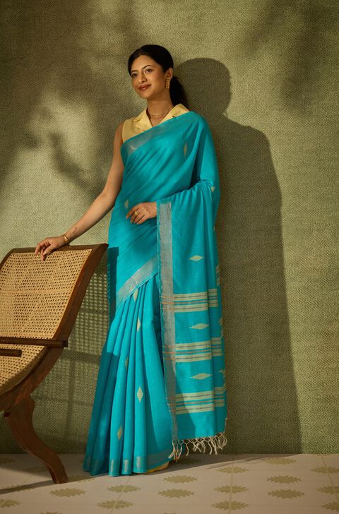 Blue Bhagalpur Woven Silk Viscose Saree