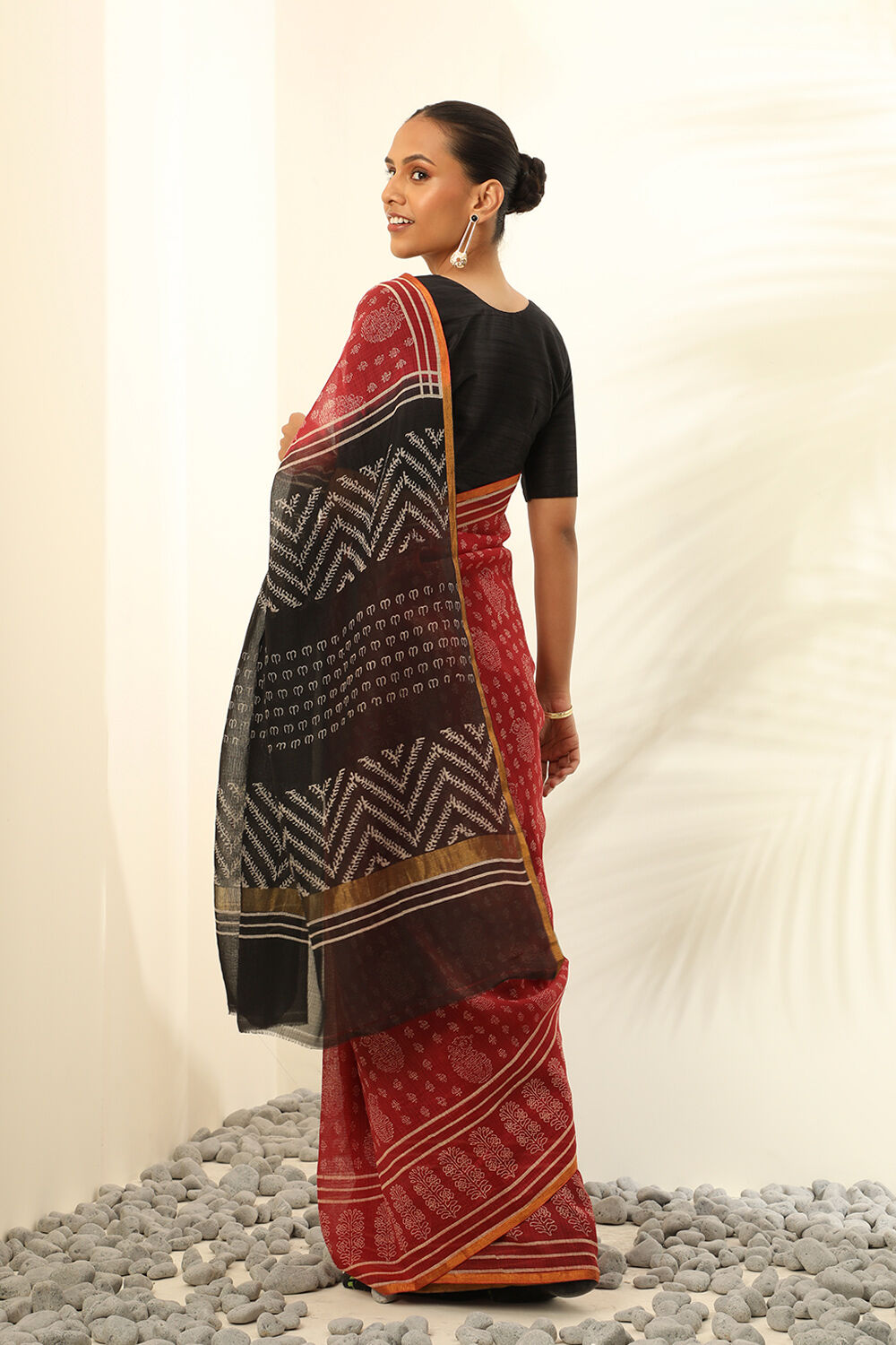 Red Pure Silk Kota Block Printed Saree image number null