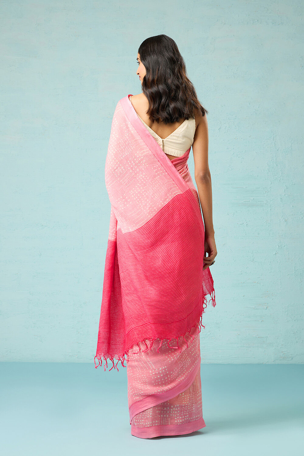 Pink Screen Printed Pure Linen Saree image number null