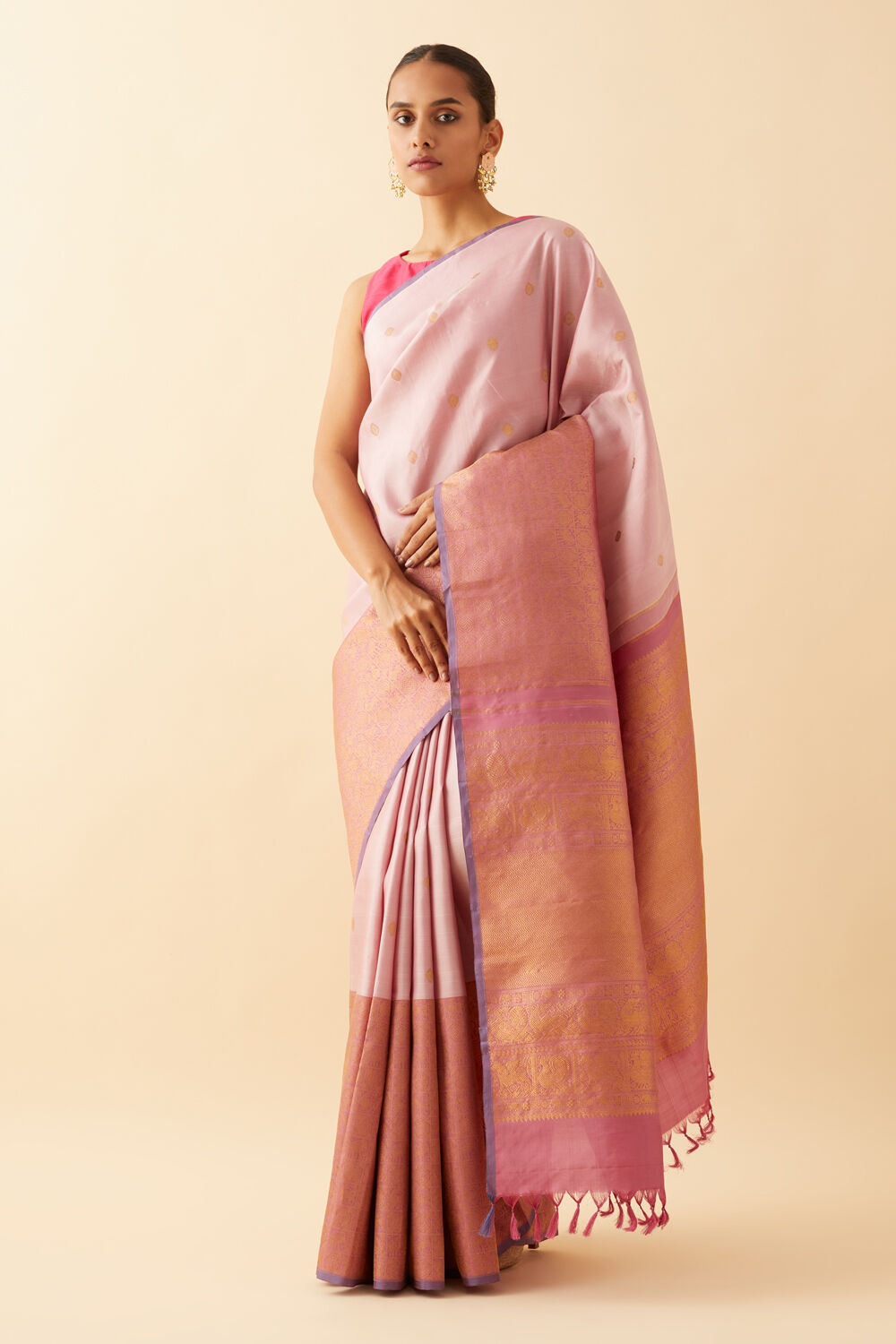 Light Pink Pure Silk Kanjivaram Saree image number null