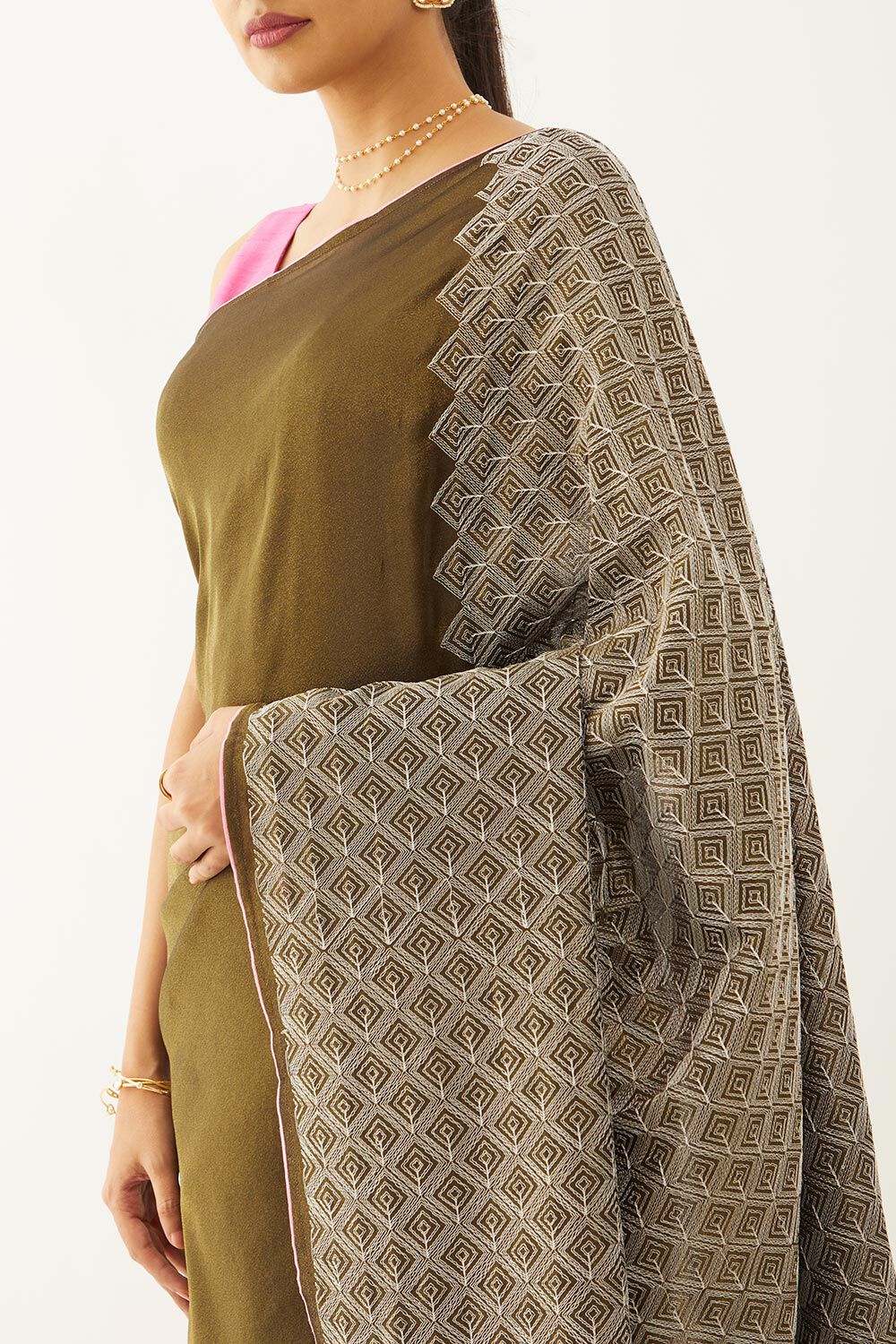 Green Pure Organza Tissue Embroidery Saree image number null