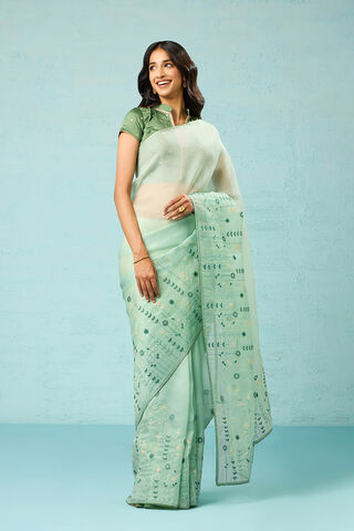 Light Green Pure Silk Organza Embroidered Saree thumbnail image number null