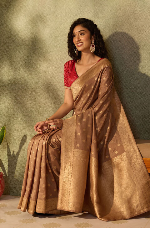 Brown Pure Viscose Woven Saree