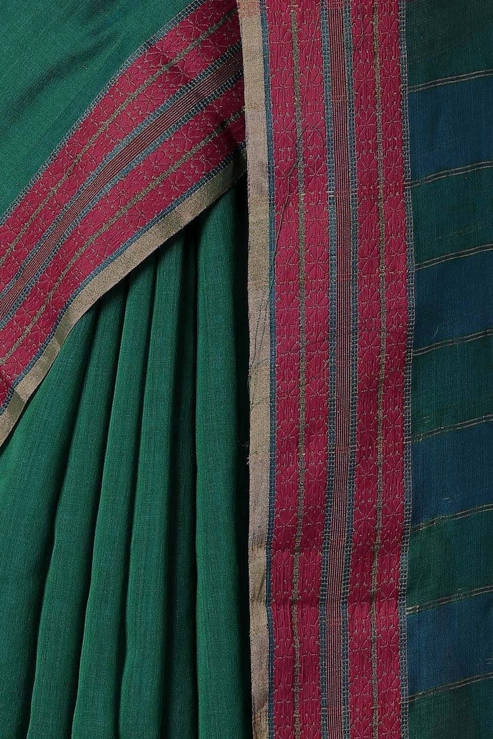 Green Pure Silk Cotton Maheswari Saree image number null