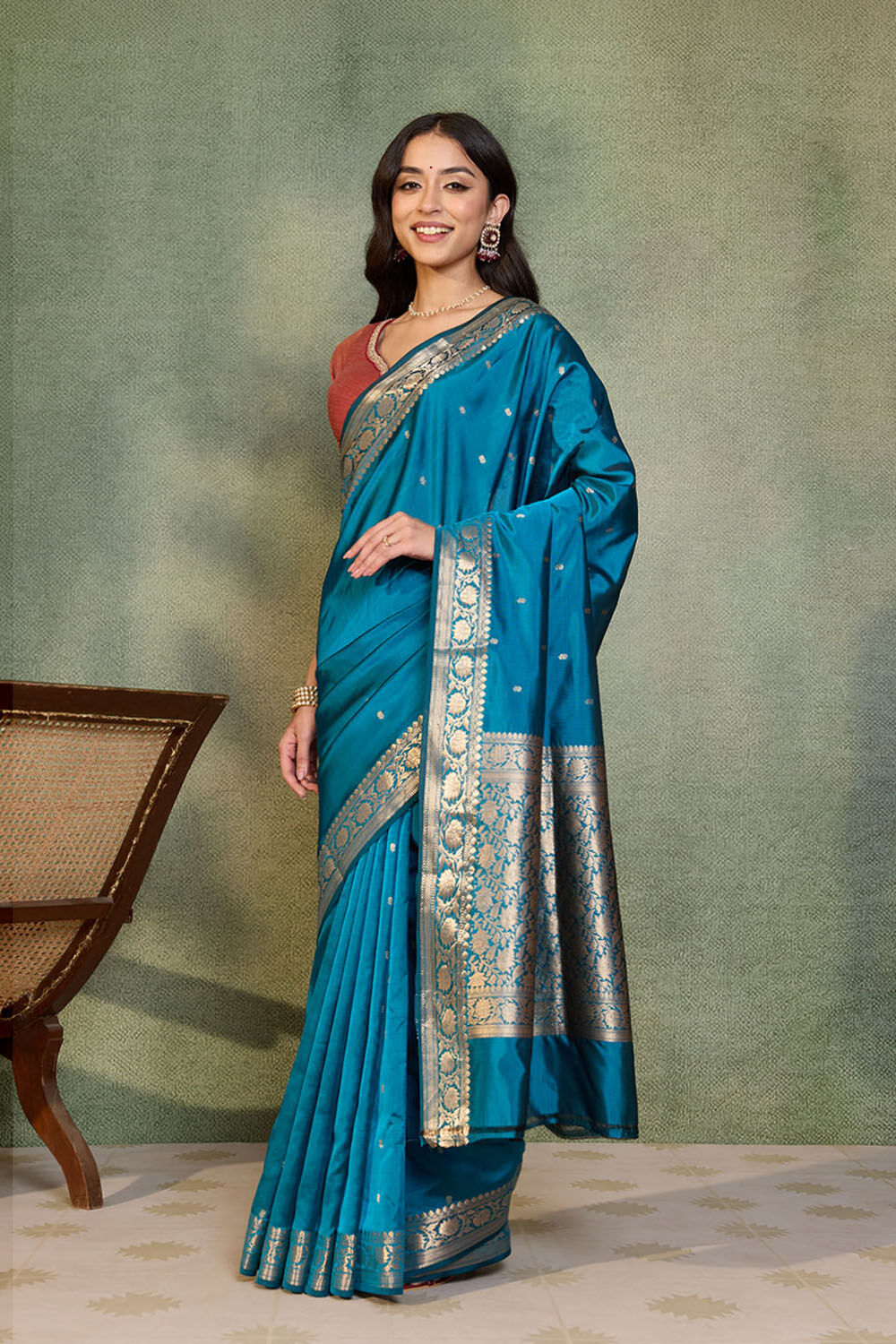 Blue Silk Viscose Cutwork Banarasi Saree image number null