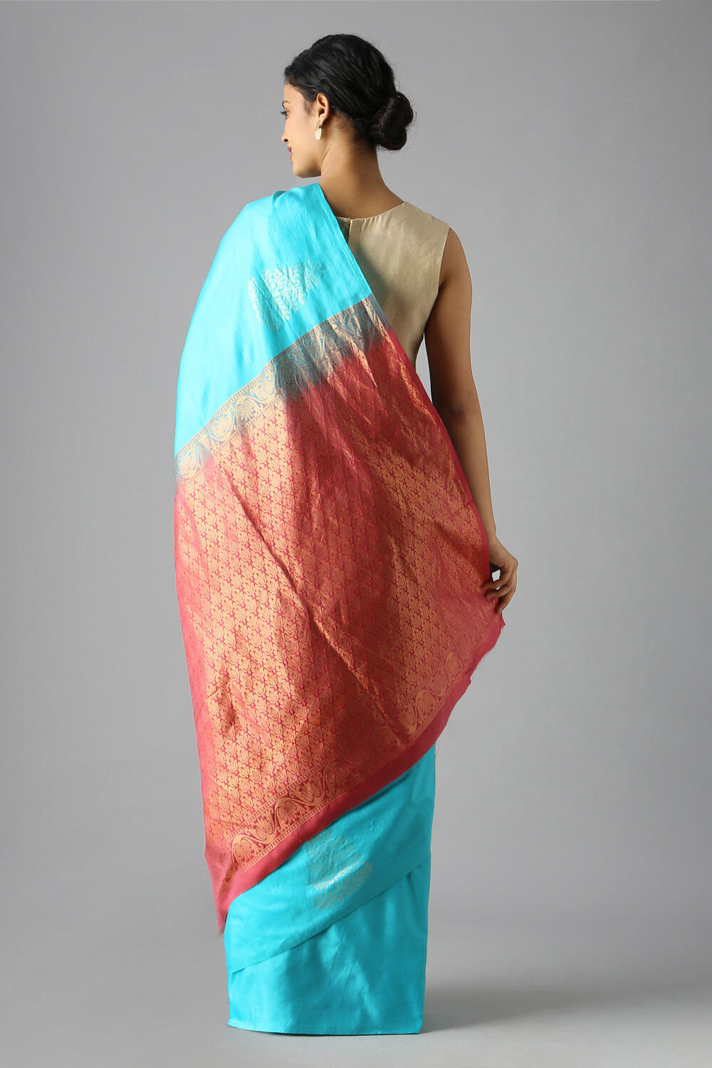 Light Blue Pure Silk Tencel South Saree image number null
