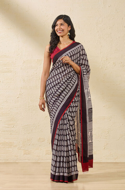 Black Bagh Block Printed Pure Cotton Saree