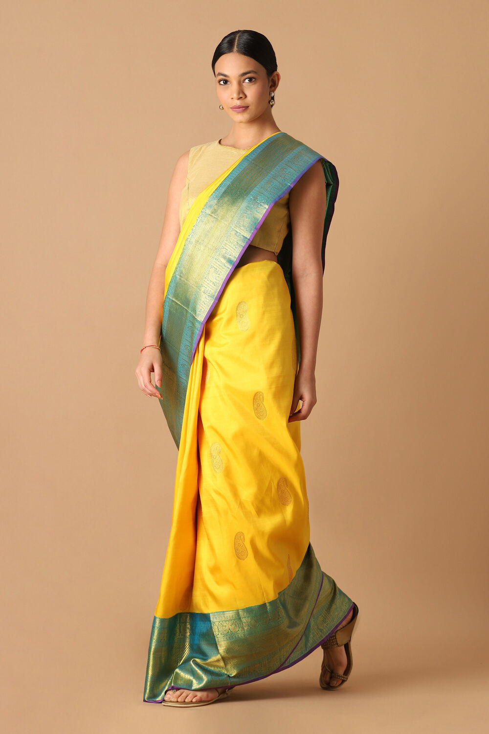 Yellow Pure Silk Kanjivaram Saree image number null