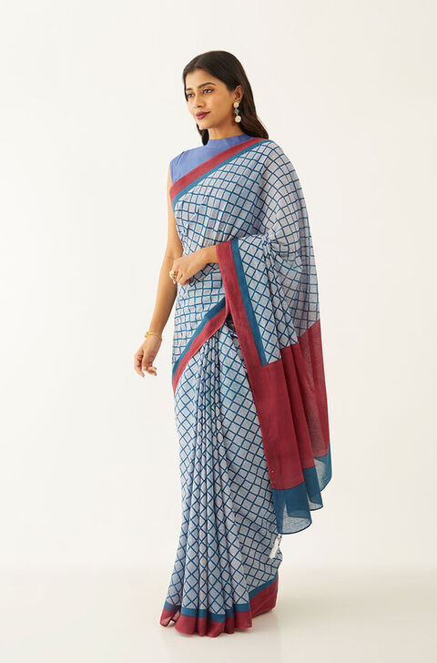 Brown Pure Cotton Mulmul Printed Bengali Saree