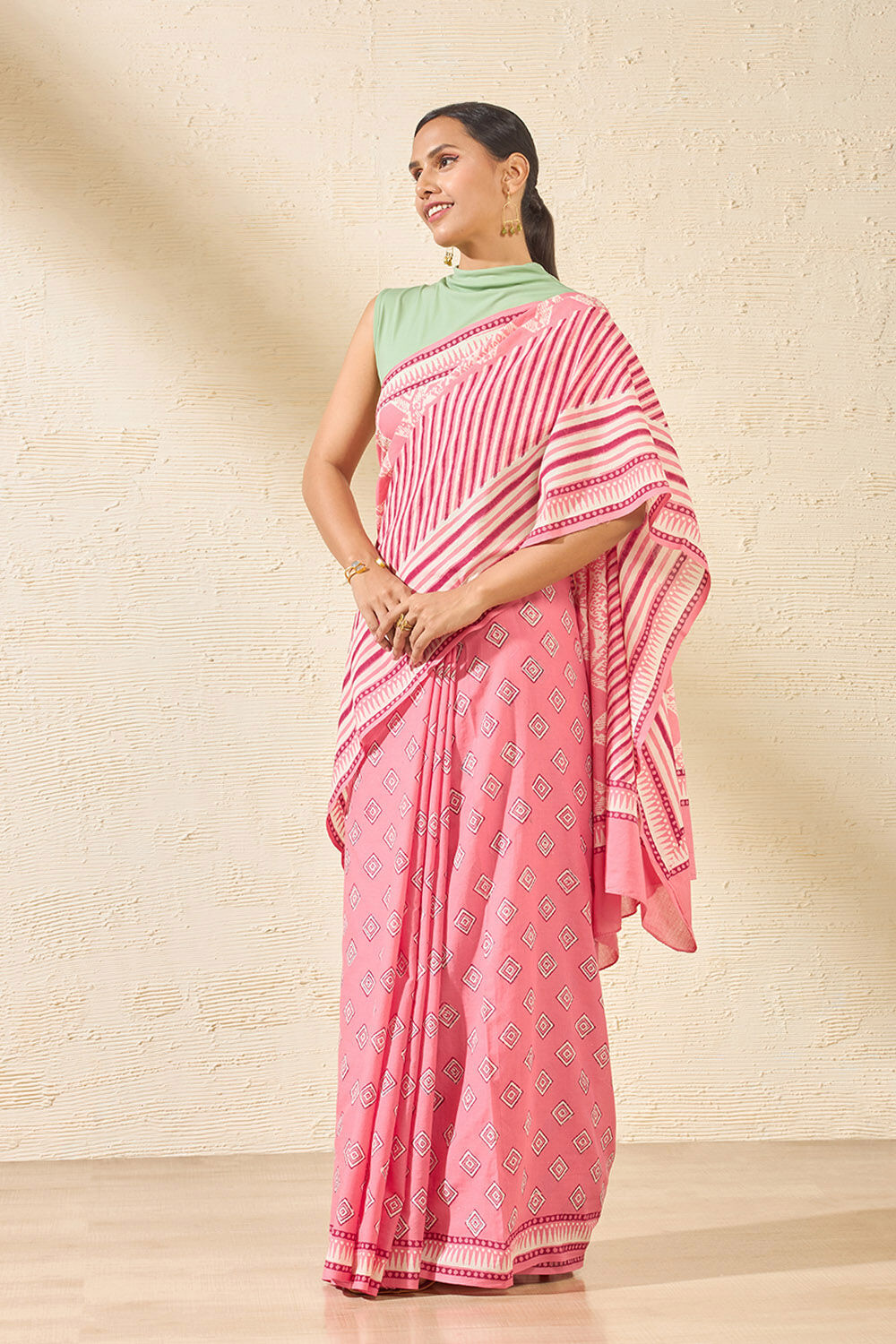 Light Pink Rajasthan Pure Cotton Dabu Block Printed Saree image number null