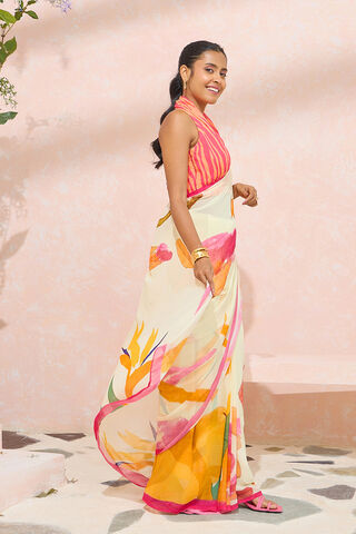 Beige Bengal Printed Viscose Georgette Saree thumbnail image number null