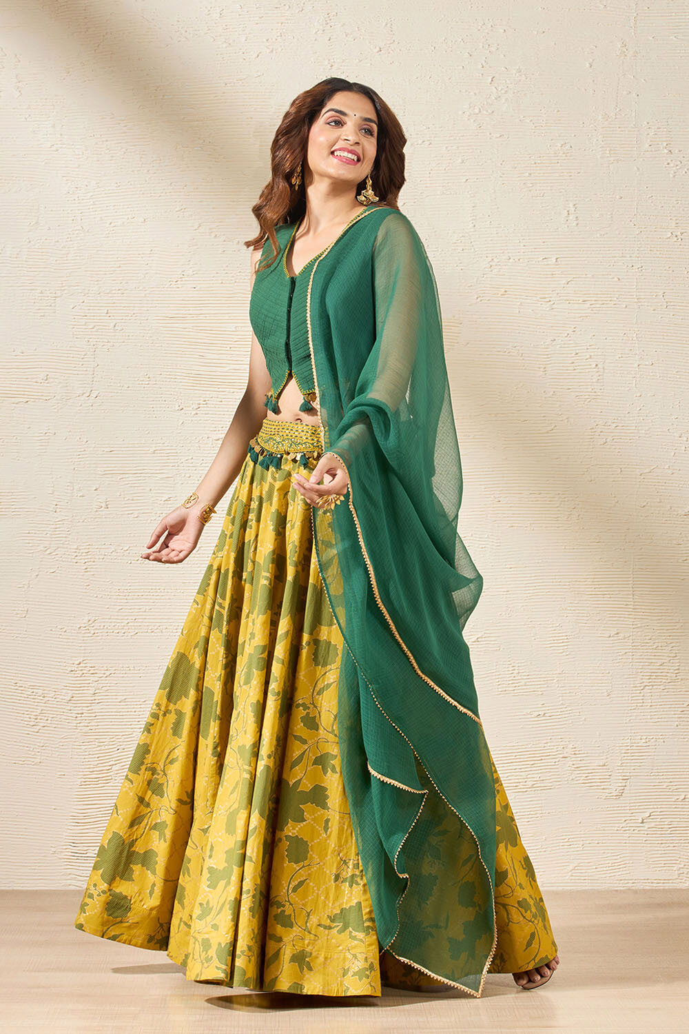 Green Pure Cotton Rajasthan Screen Printed Lehenga image number null