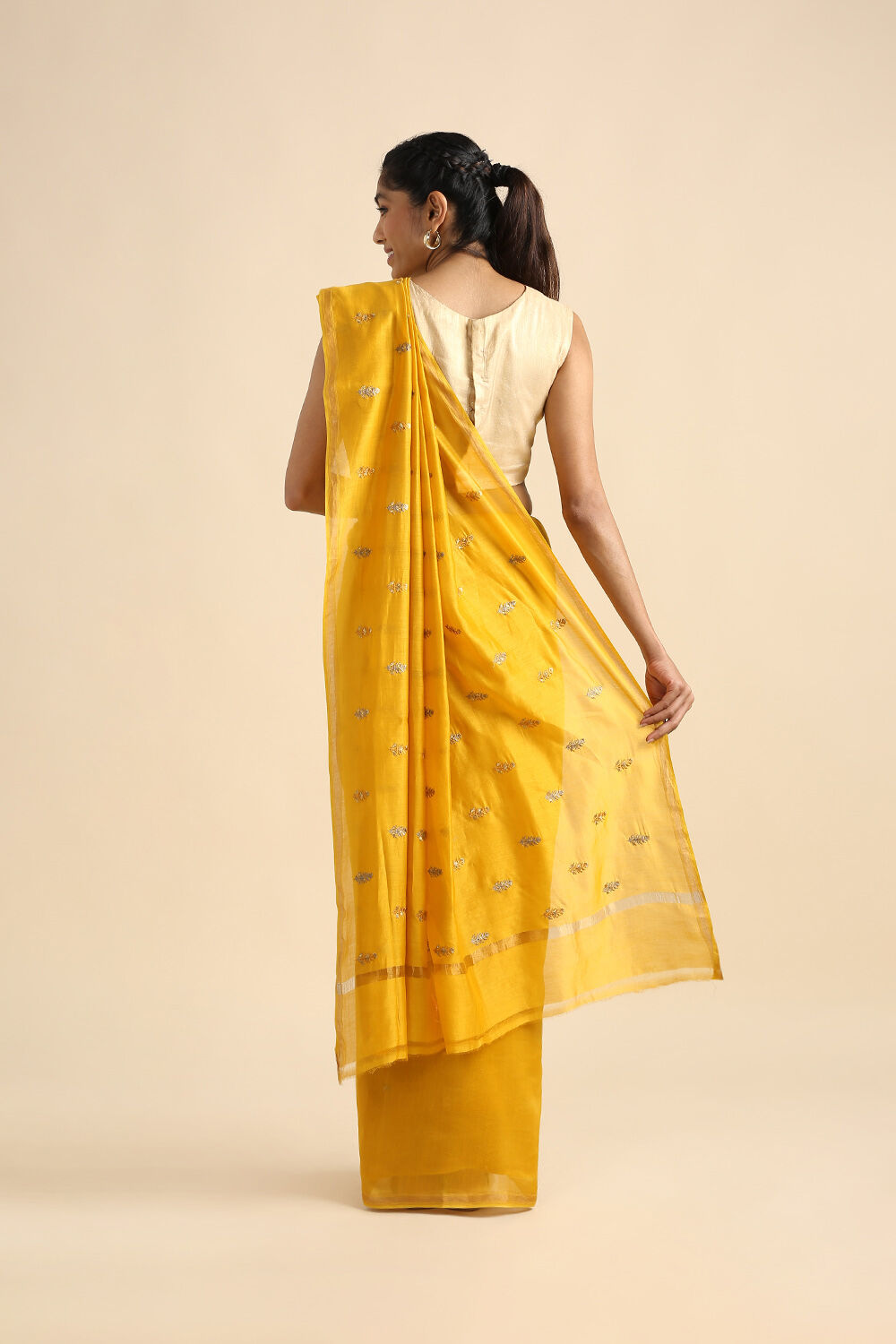 Yellow Pure Silk Cotton Embroidered Saree image number null