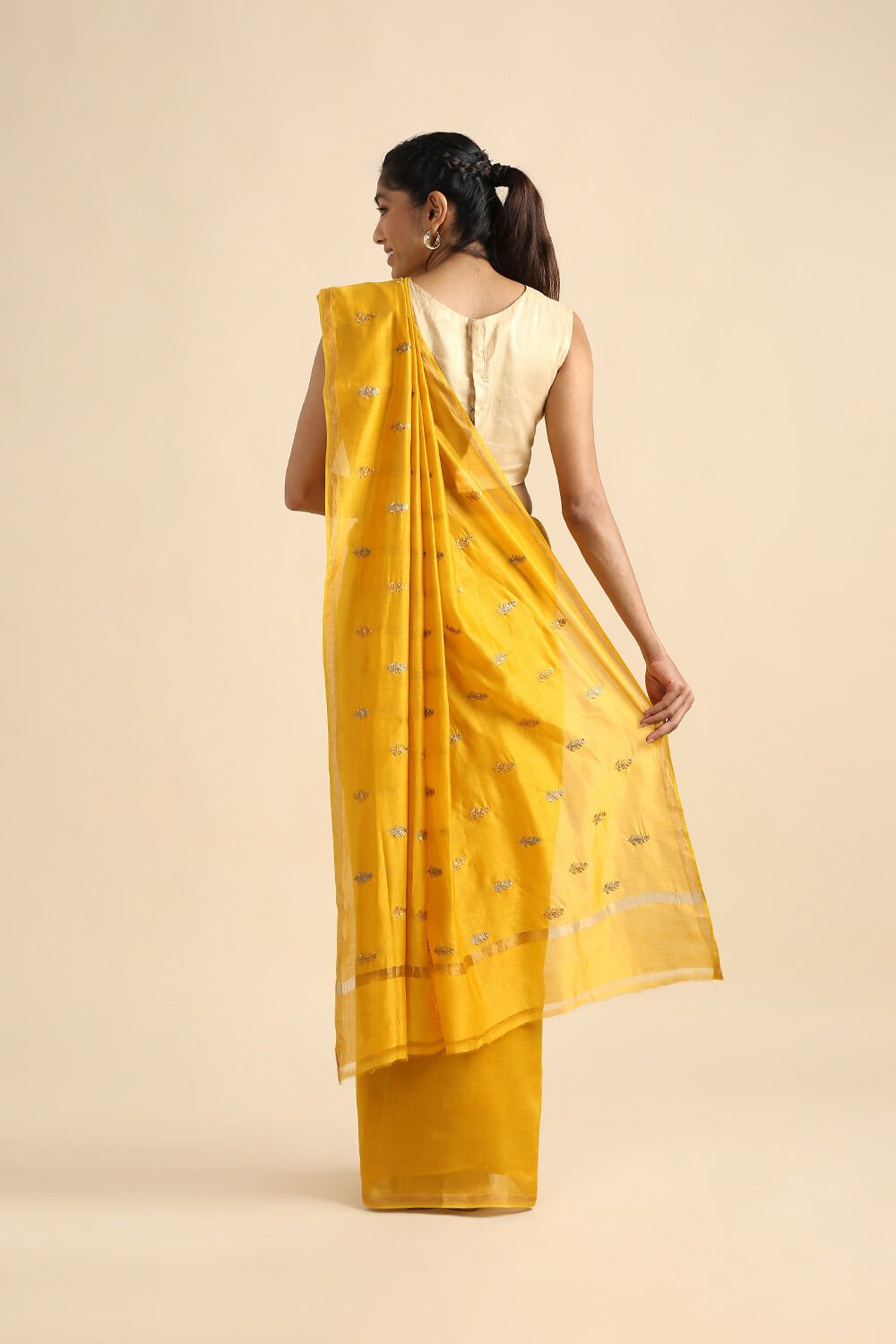 Yellow Pure Silk Cotton Embroidered Saree image number null