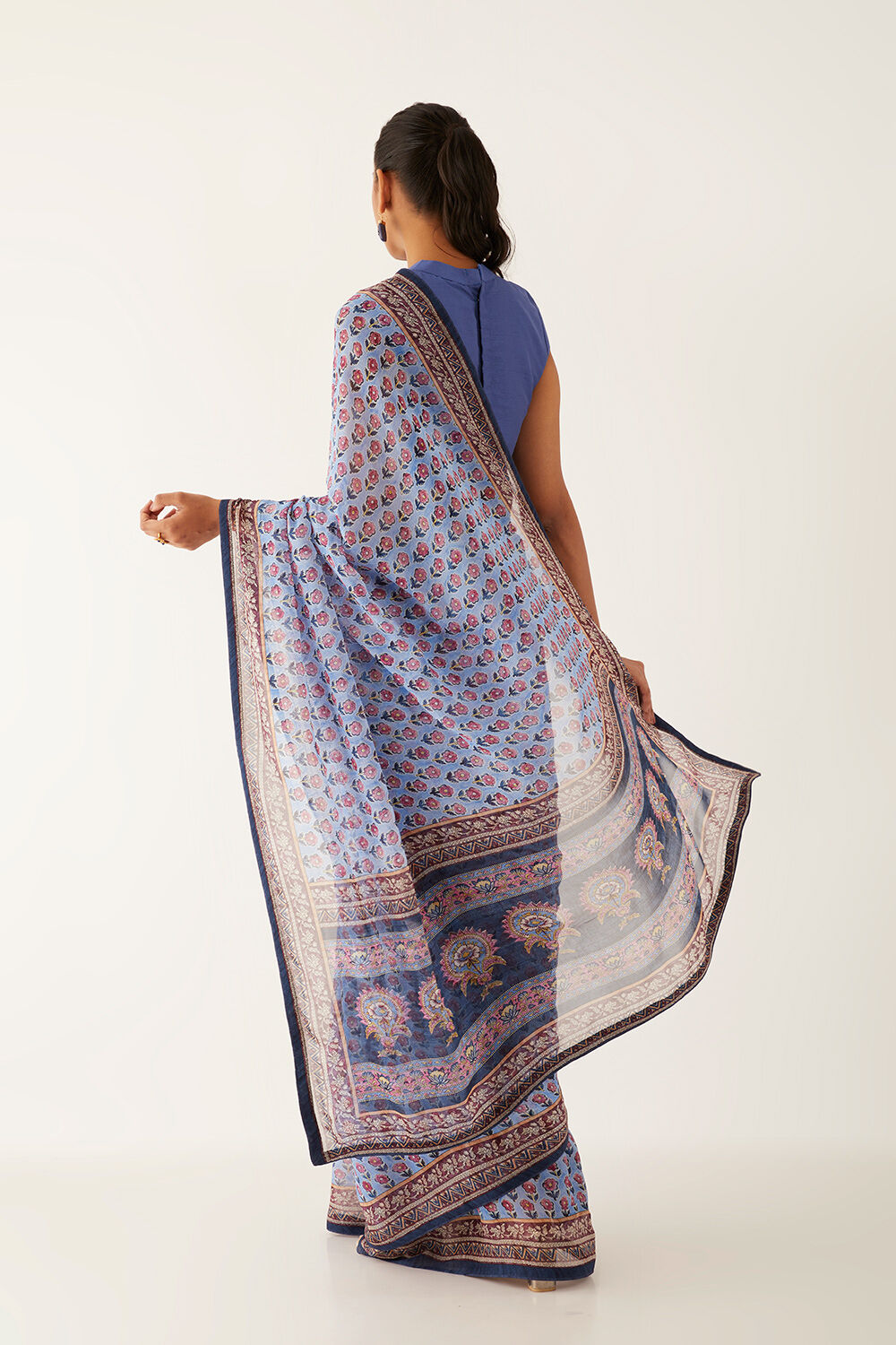Blue Viscose Georgette Digital Printed Saree image number null