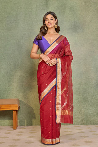 Red Woven Pure Silk Cotton Chanderi Saree thumbnail image number null