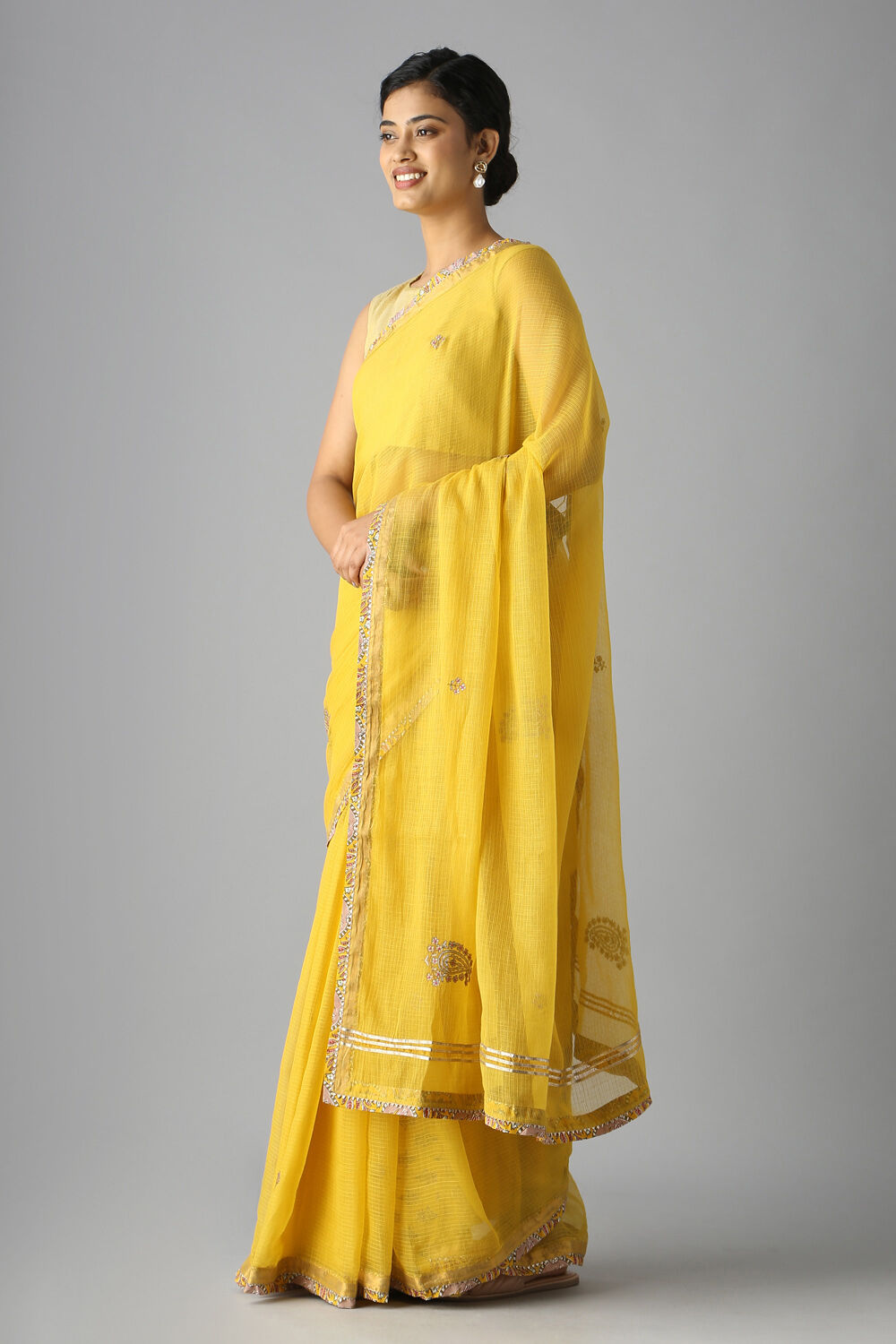 Yellow Pure Silk Kota Saree image number null