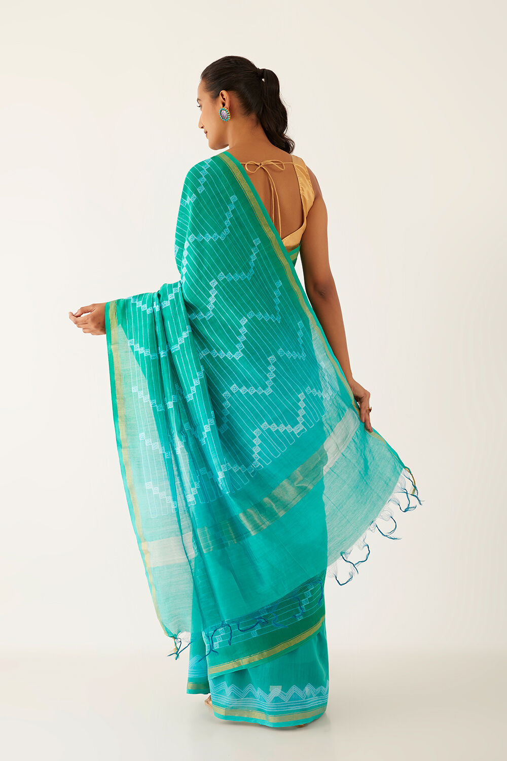 Green Pure Silk Cotton Shibori Saree image number null