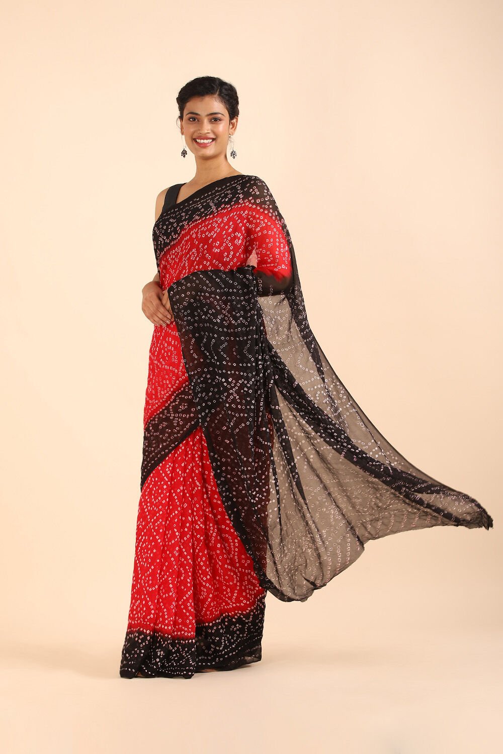 Red Pure Georgette Bandhani Saree image number null