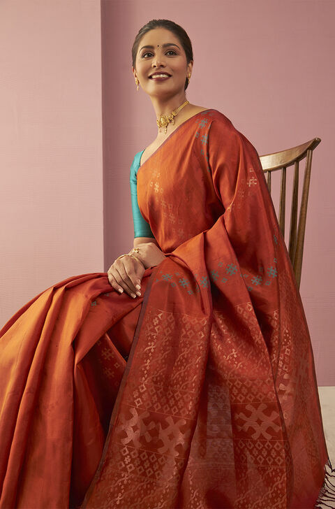 Orange Woven Pure Soft Silk Saree