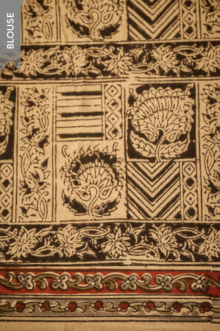 Beige Printed Kalamkari Machilipatnam Pure Cotton Saree thumbnail image number null