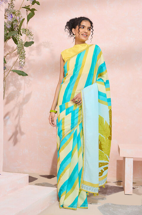 Light Blue Bengal Pure Cotton Mulmul Kantha Saree