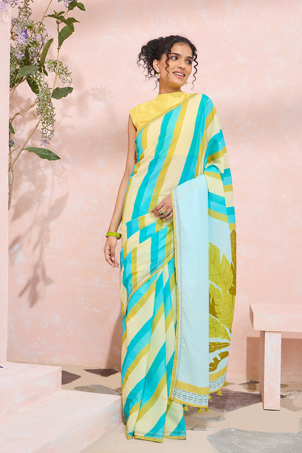 Light Blue Bengal Pure Cotton Mulmul Kantha Saree image number null