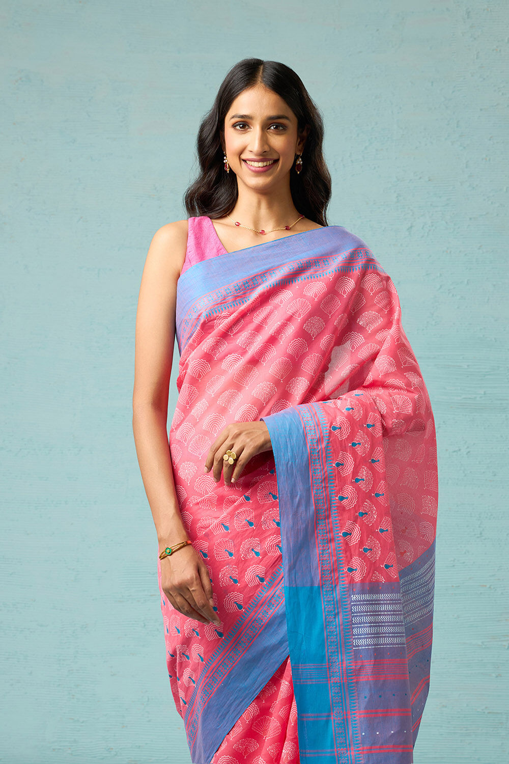 Pink Rajasthan Block Printed Pure Cotton Saree image number null