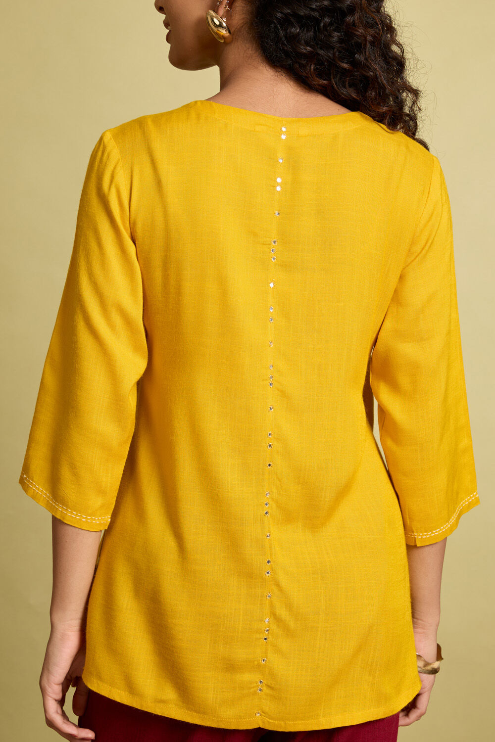 Yellow Viscose Embroidered Short Top image number null