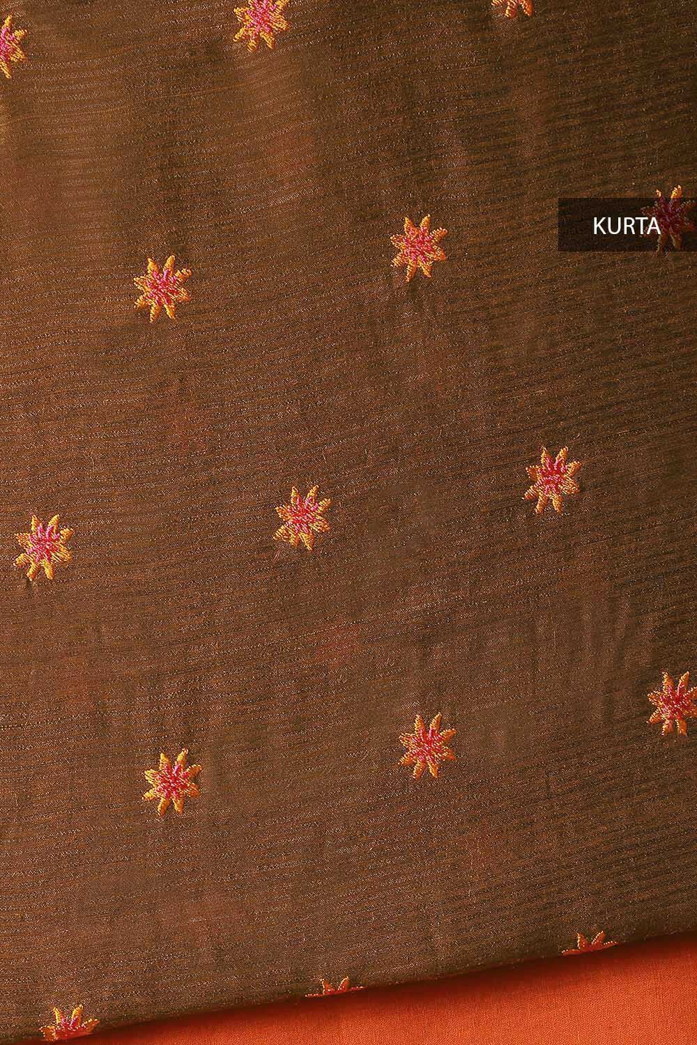 Brown Silk Embroidered Unstitched Suit Set image number null