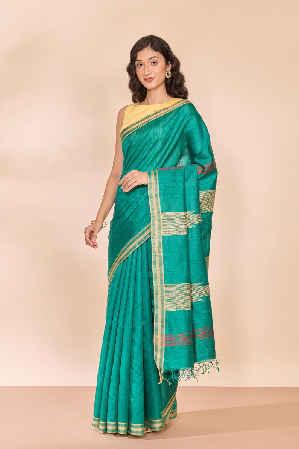 Dark Green Bhagalpur Woven Pure Tussar Silk Saree image number null