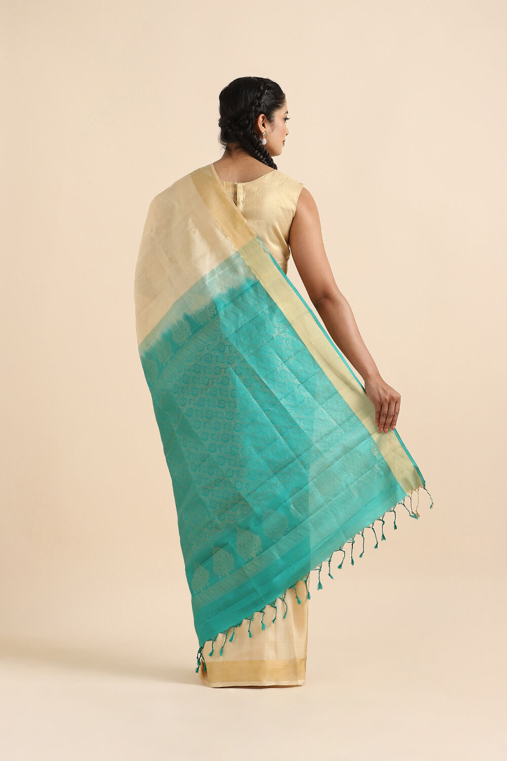 Beige Pure Soft Silk Saree image number null