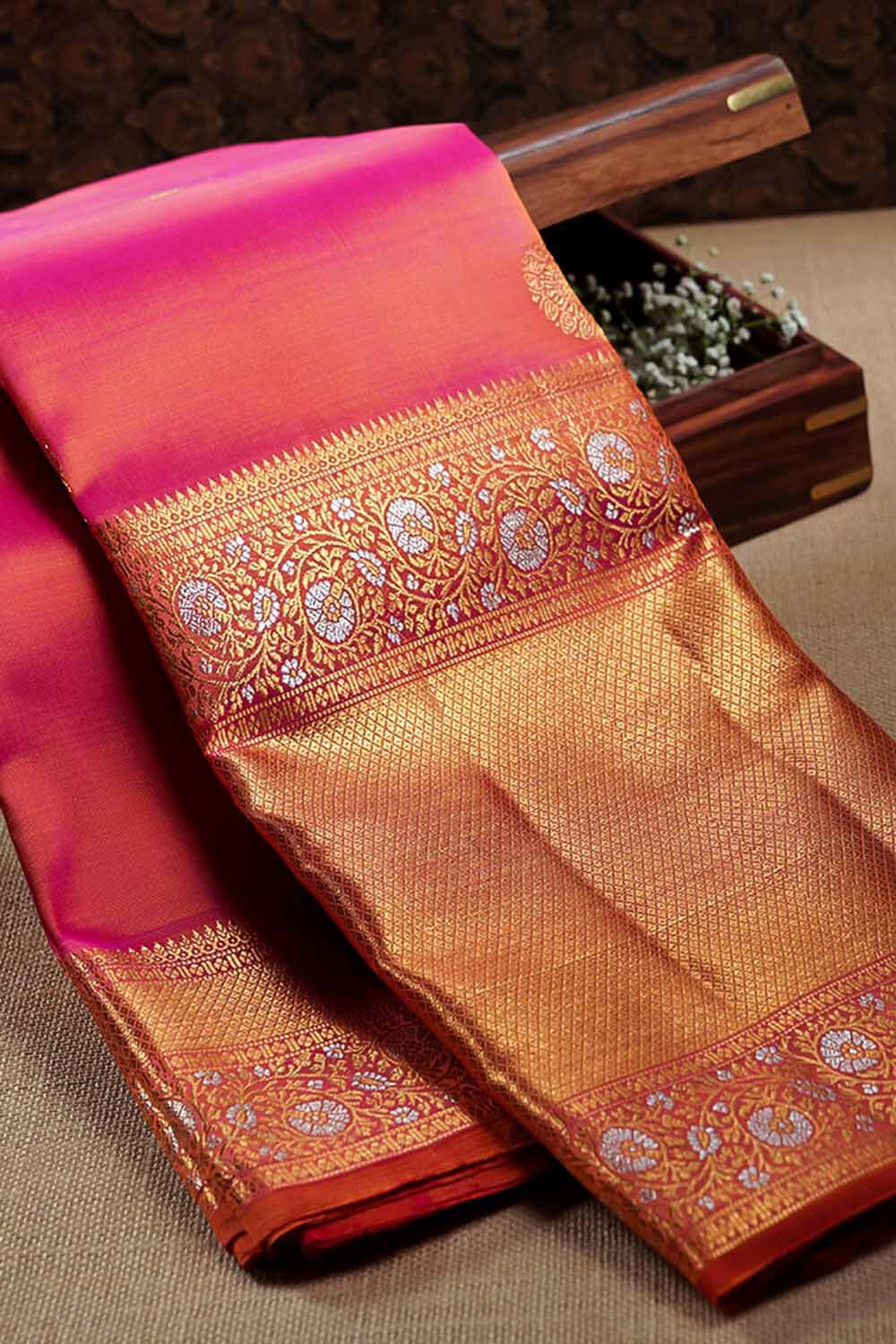 Orange Pure Silk Woven Kanjivaram Saree image number null