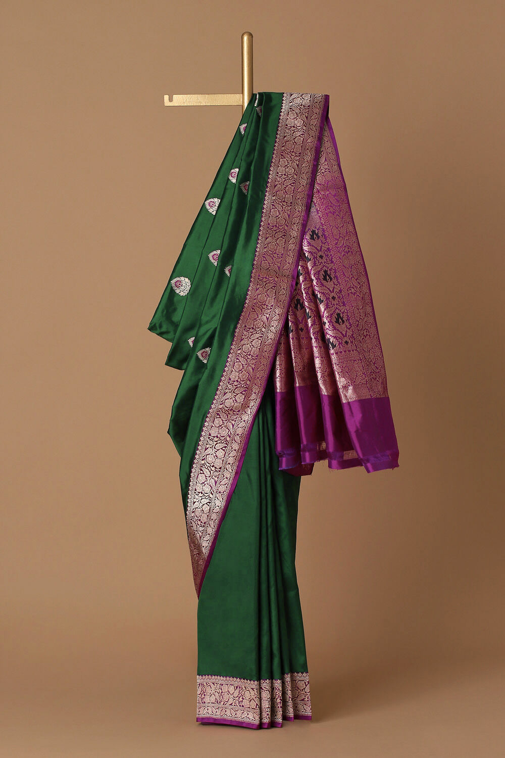 Dark Green Pure Silk Banarasi Saree image number null