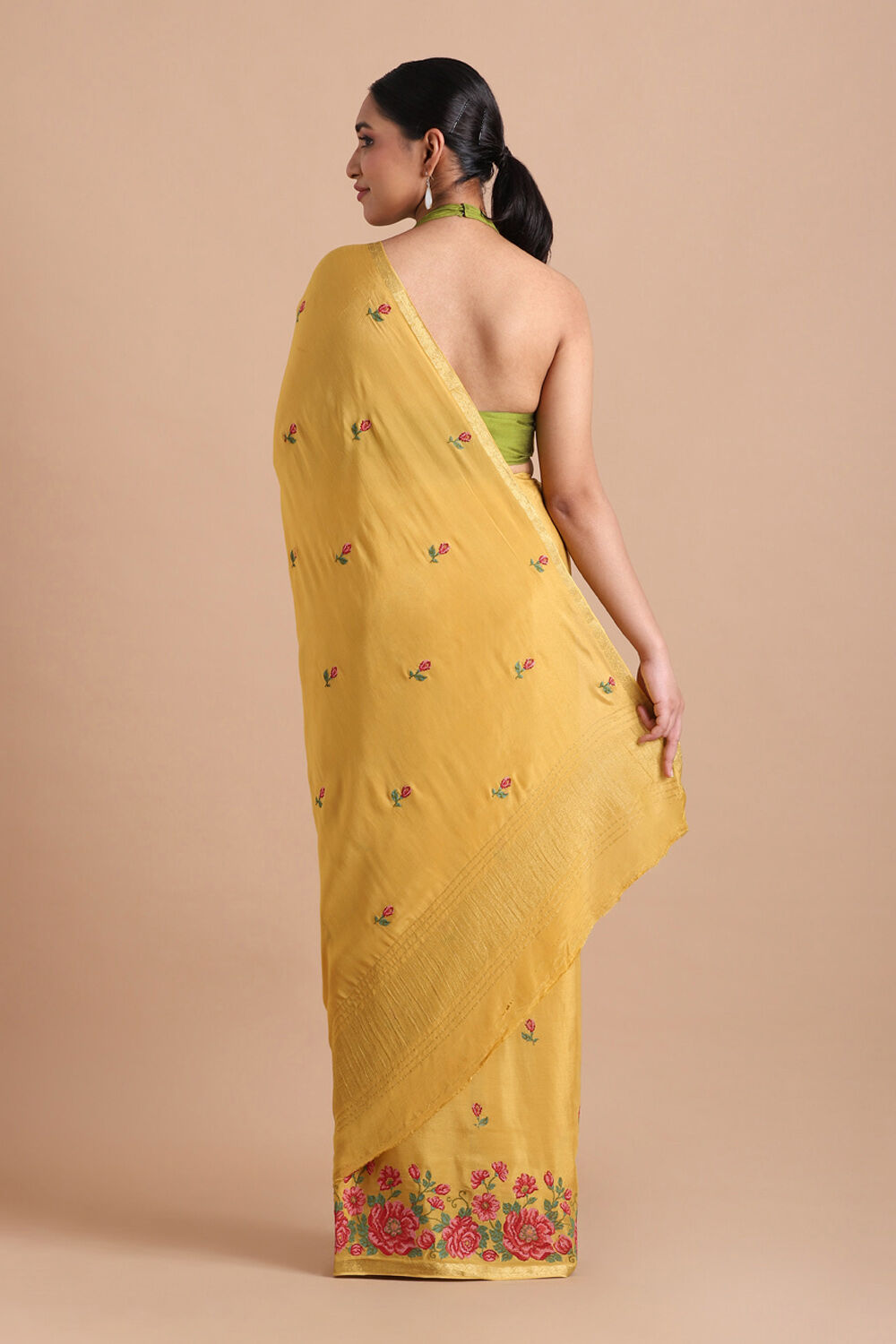 Light Pure Yellow Viscose Embroidered Saree image number null