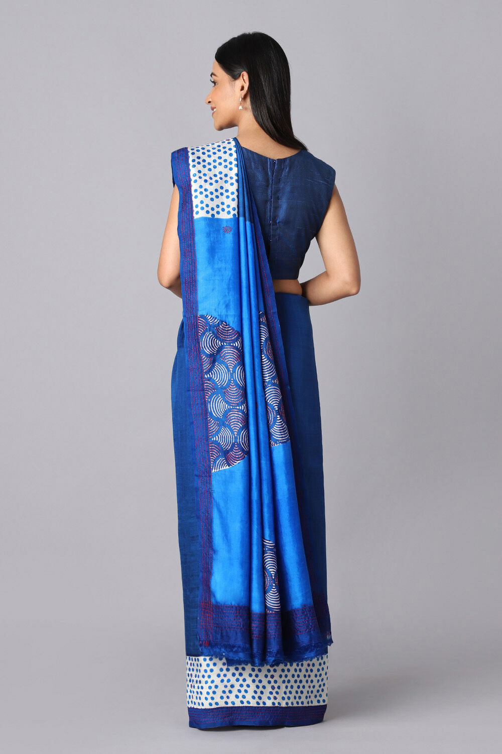 Blue Pure Silk Hand Painted Saree image number null